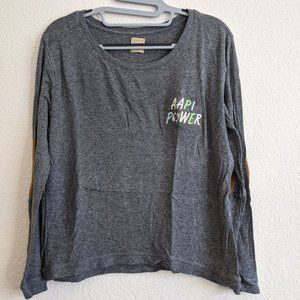 Embroidered AAPI Power Grey Gray Scoop Neck Sweater Pullover Long Sleeve Shirt